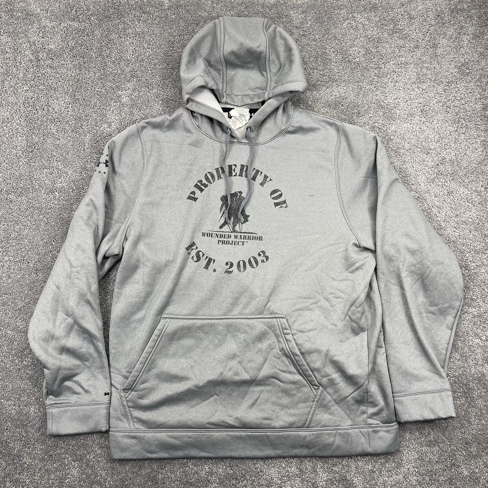 Under Armour Hoodie Mens XL Gray Property of Wounded Warriors Drawstring